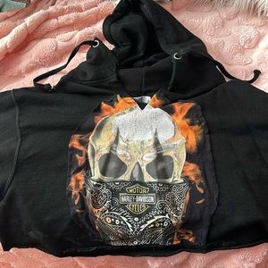 Vintage Cropped Harley Davidson Hoodie with Rhinestone wings on arms